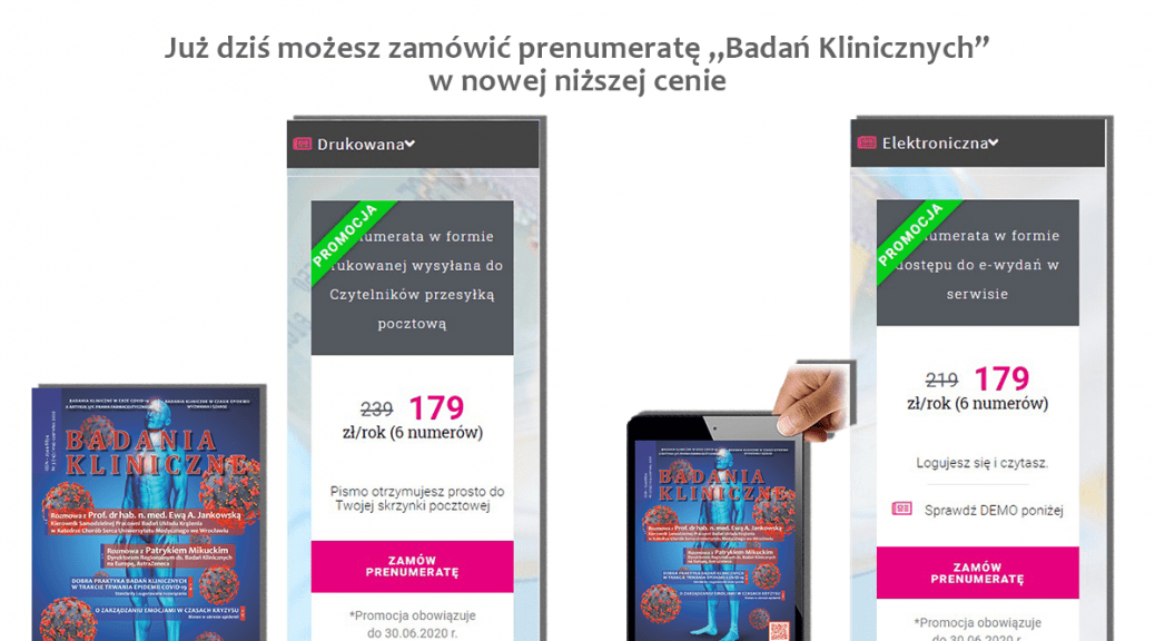 promocja maj 2020 1038x576 - Prenumerata "Badań Klinicznych" w nowej, niższej cenie